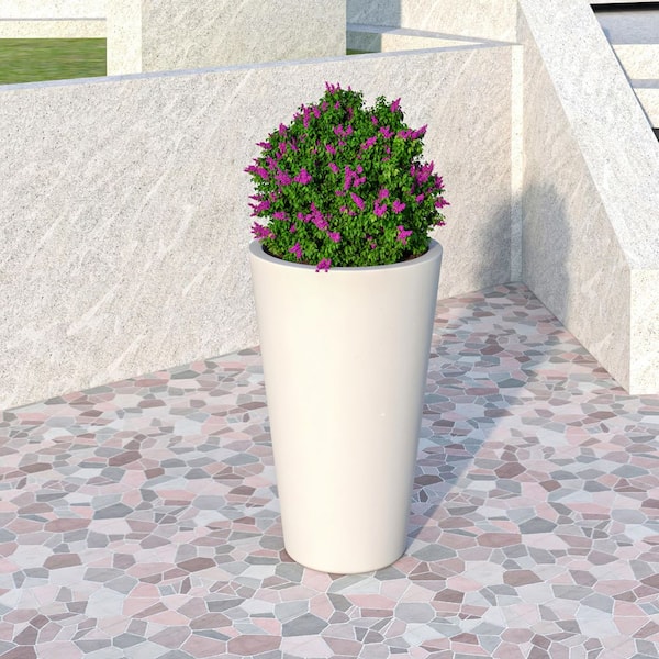 Pebble Fiberstone and MGO Clay Planter, Modern Tapered Round Planter Pot for Indoor and Outdoor (White, 24 in. Wide)