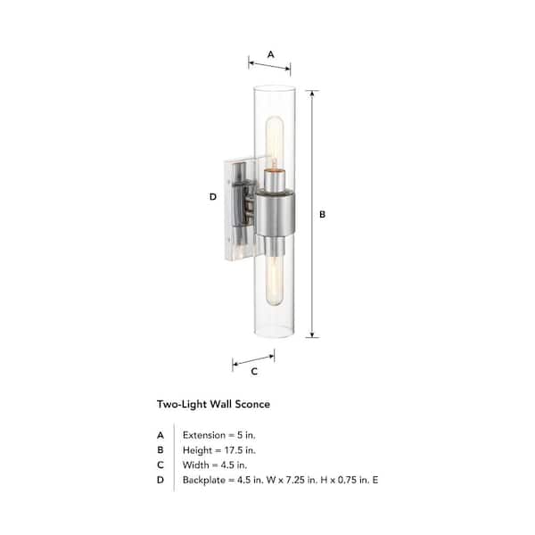 Designers Fountain - Anton 4.5 in. 2-Light Chrome Transitional Wall Sconce with Clear Glass Shades