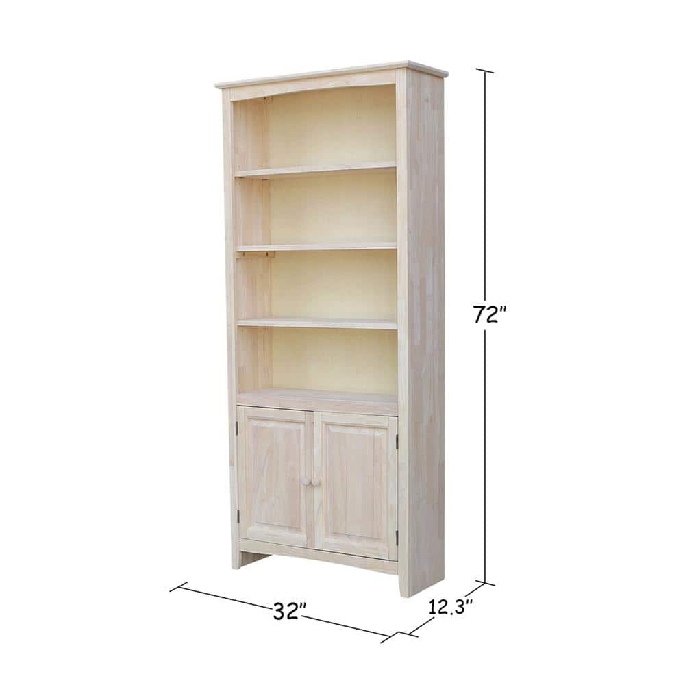 Unfinished Solid Wood 78 Inch Adjustable Shaker Bookcase
