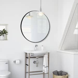 32 in. W x 32 in. H Round Aluminum Framed Wall Bathroom Vanity Mirror in Black