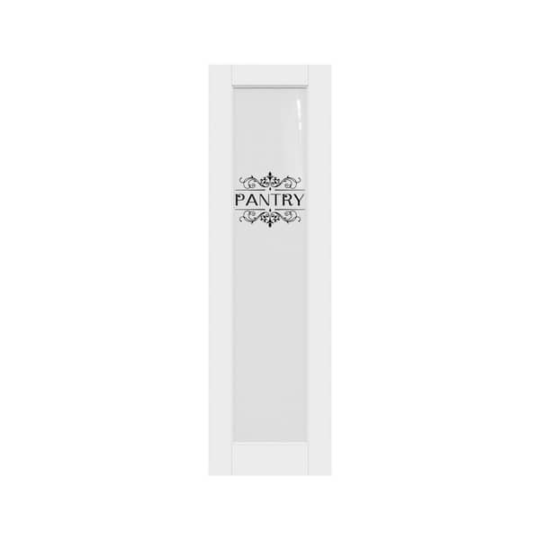 24 in. x 80 in. 1-Lite Tempered Frosted Glass White Primed Solid MDF Interior Door Slab with Peel Sticker (Pantry)