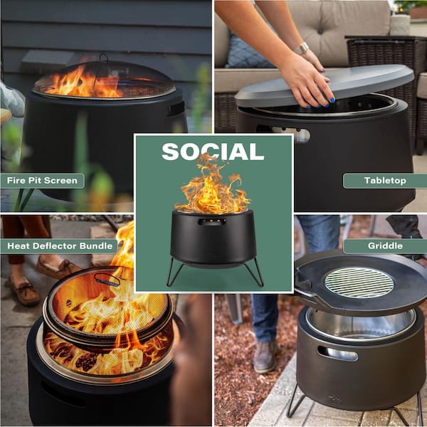 TIKI 20 in. Smokeless Wood Burning Social Fire Pit with Removable