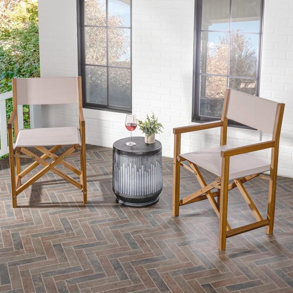 JONATHAN Y Cukor Classic Vintage Outdoor Acacia Wood Folding Director Chair with Canvas Seat, Green Leaf/Teak Brown (Set of 2)