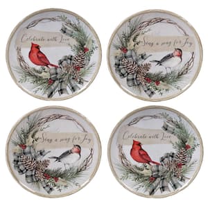 Holly and Ivy 4-Piece Holiday Multicolored Earthenware 9 in. Dessert Plate Set (Service for 4)