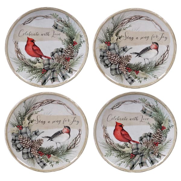 Certified International Holly and Ivy 4-Piece Holiday Multicolored Earthenware 9 in. Dessert Plate Set (Service for 4)