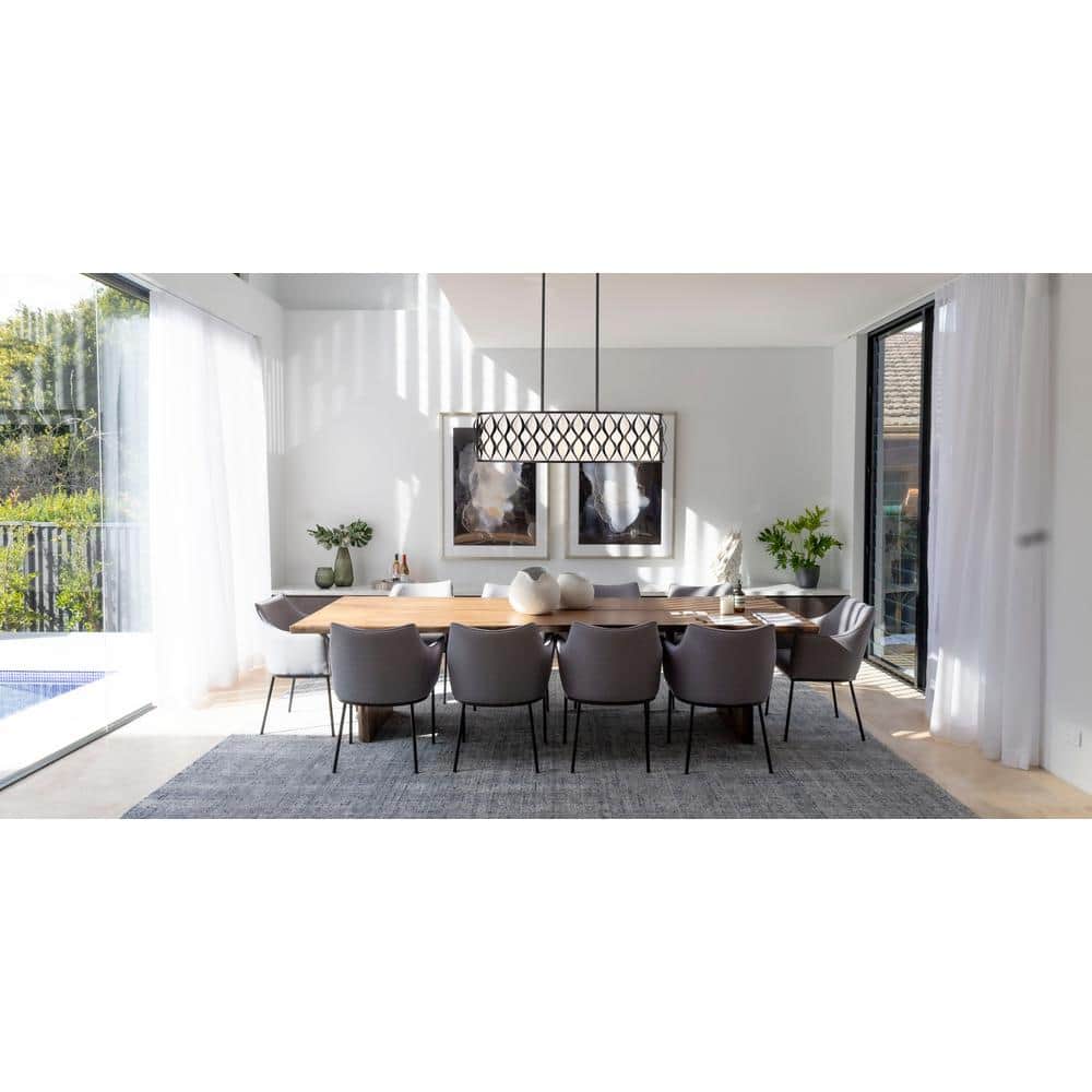 Matte Black 43" Steel Drum Chandelier with Fabric Shade