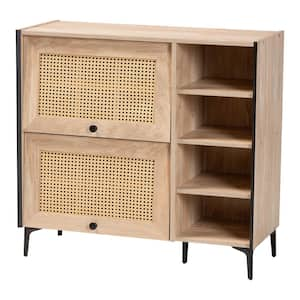 Malcolm Oak Borwn Wood 2-Door Shoe Storage Cabinet