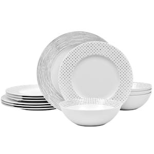 Grey Hammock 12-Piece Rim (Grey) Porcelain Dinnerware Set, Service for 4