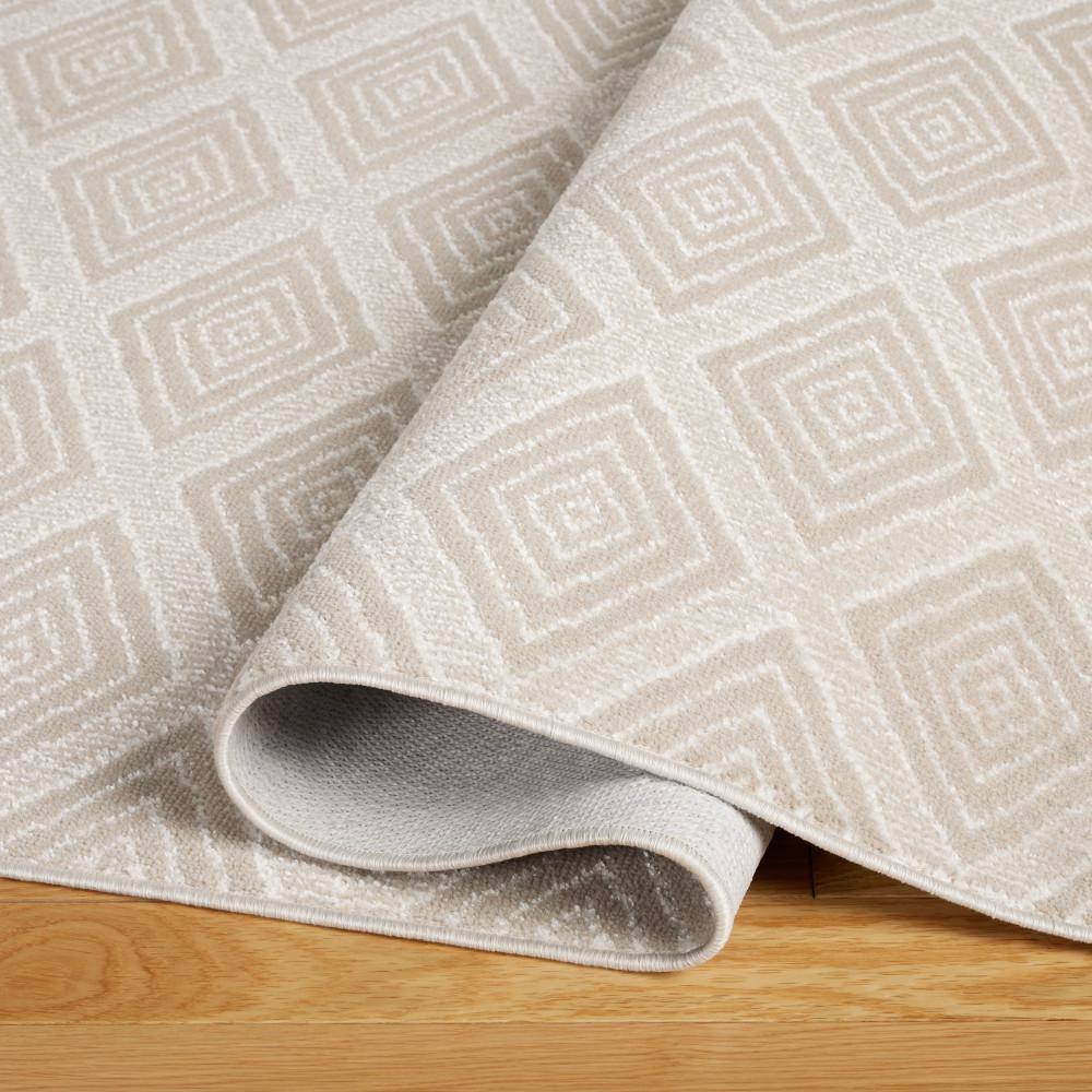 Beige Diamond Pattern Washable Polyester Runner Rug