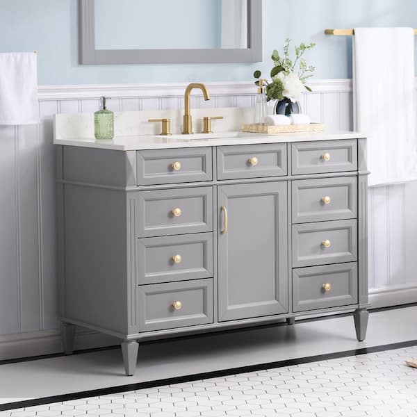 WELLFOR ELISA 48 in. W x 22 in. D x 35 in. H Single Sink Bath Vanity in Gray with Quartz Top