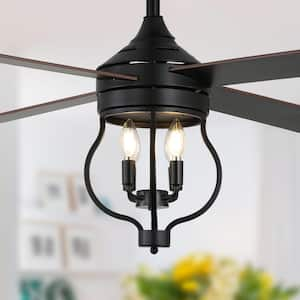 Montez 52 in. Indoor Black 4-Light Farmhouse Modern Ceiling Fan w/Light, Rustic 6-Speed Reversible Ceiling Fan w/Remote