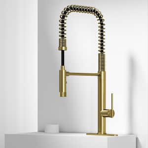 Sterling Single Handle Pull-Down Sprayer Kitchen Faucet Set with Deck Plate in Matte Brushed Gold