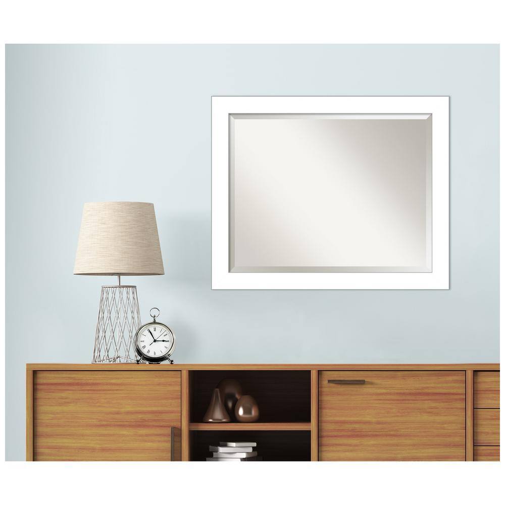 Satin White Contemporary 32x26 Wall Mounted Vanity Mirror