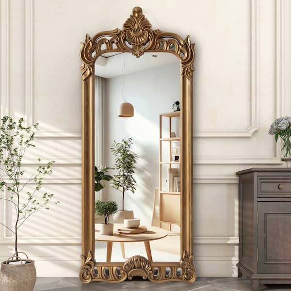 THKSHOUZ Vintage Gold 31.5 in. W x 74.8 in. H Arch Full-Length Floor Mirror