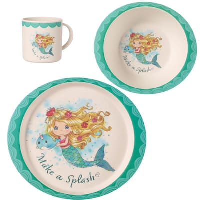 Mermaid 3-Piece Multicolored Bamboo Mealtime Set