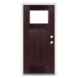 36 in. x 80 in. Dark Walnut Left-Hand Inswing LowE Craftsman Stained Fiberglass Prehung Front Door