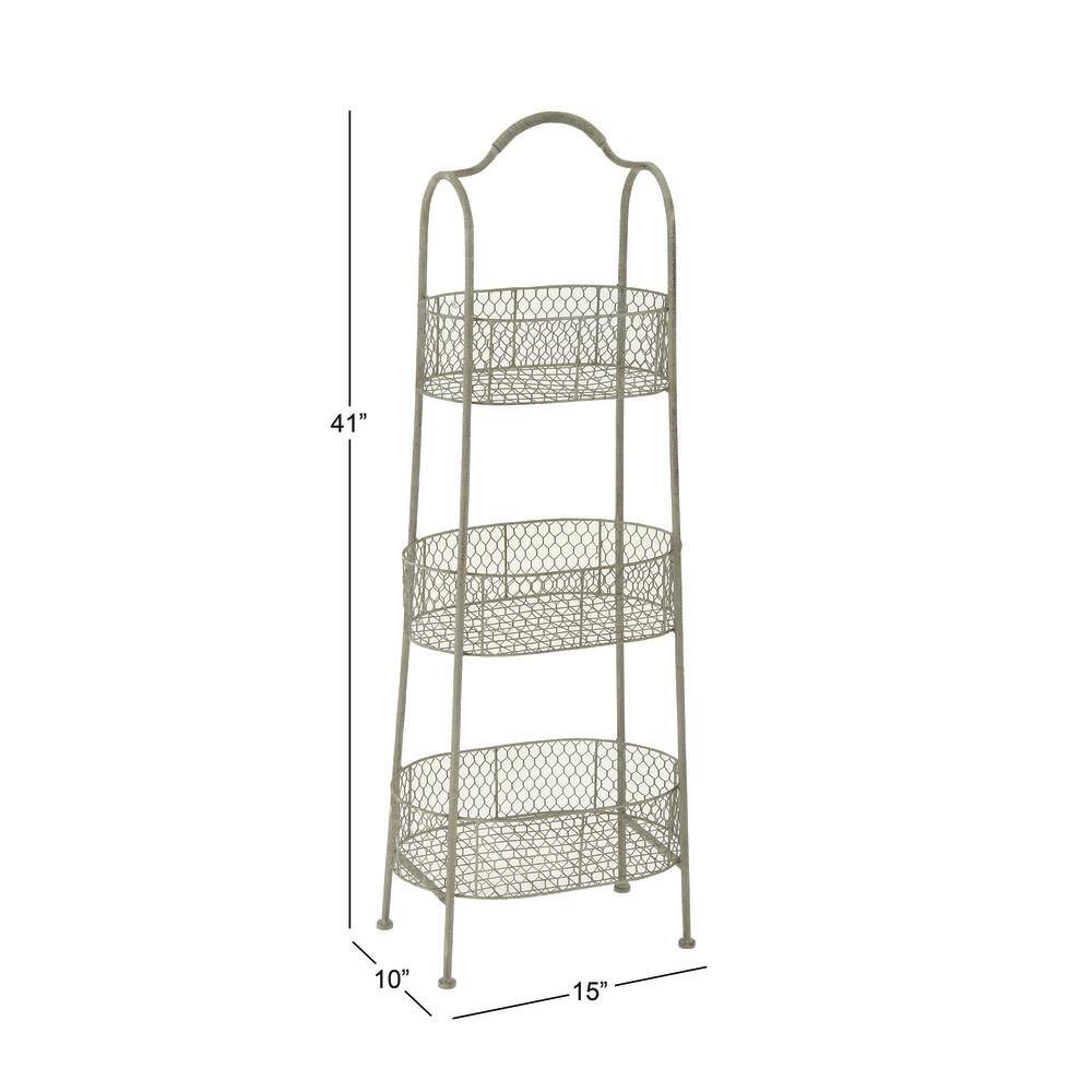Off-White Metal 3-Tier Elliptical Basket Shelving Unit