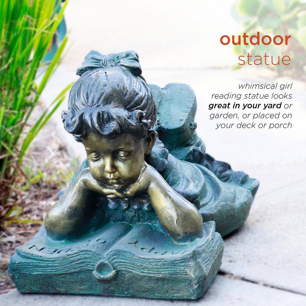 Antique Bronze Girl Reading Book Lawn Statue