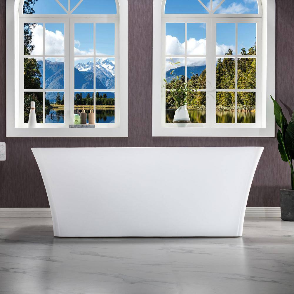 Echo 59'' White Acrylic Freestanding Soaking Bathtub with Brushed Nickel Trim