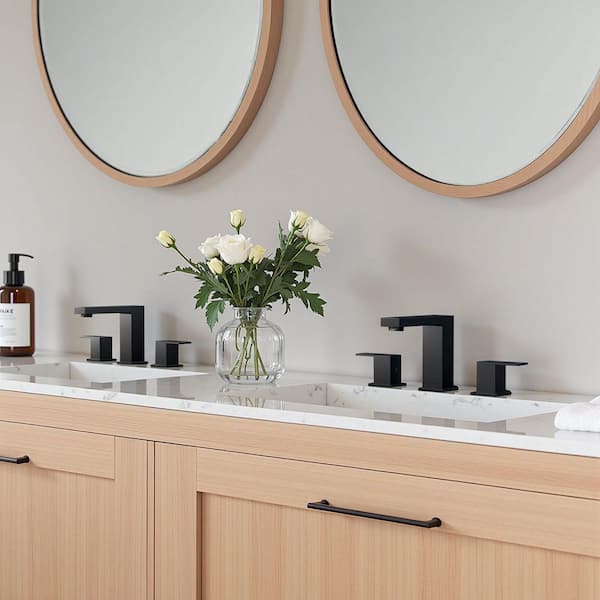 8 in. Widespread Double-Handle Bathroom Faucet with Pop-Up Drain 3-Hole Vanity Sink Faucet Spout in Matte Black