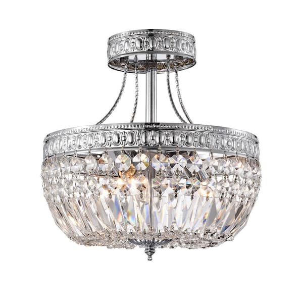 Warehouse of Tiffany Aanya 12 in. 3-Light Chrome Indoor Semi-Flush Mount Light with Light Kit