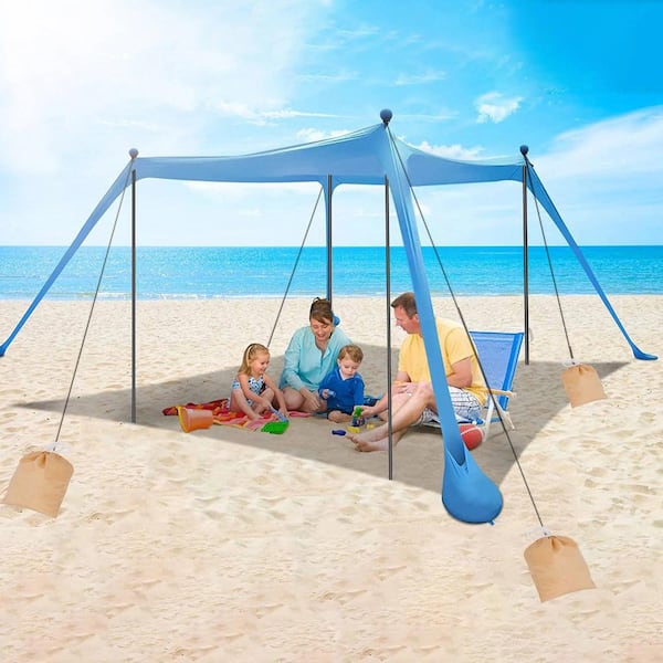 Beach Shade Canopy Windproof Beach Tent Upf50+ Portable Outdoor Sunshade  For Fam