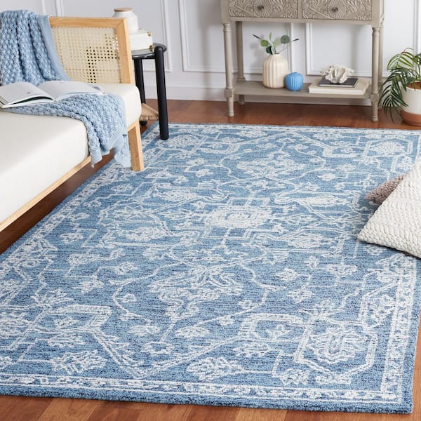 Micro-Loop 8 ft. x 10 ft. Blue/Ivory Ornate Medallion Area Rug