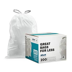 13-16 Gallon / 50-60 Liter White Drawstring Garbage Liners Simplehuman* Code P Compatible 23.75" x 31.5" (200 Count)