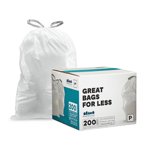 Code P 50 Count Drawstring Trash Bags | 1.2 Mil White Garbage Can Liners | Compatible with simplehuman Code P | 13-16 Gallon / 50-60 Liter Heavy