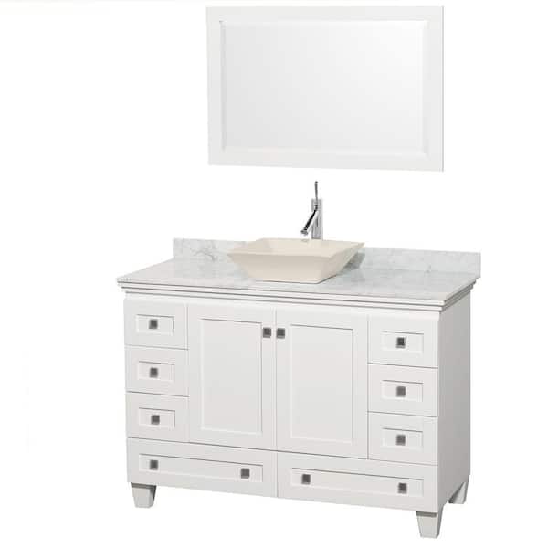 Wyndham Collection Acclaim 48 in. W Vanity in White with Marble Vanity Top in Carrara White, Bone Sink and Mirror