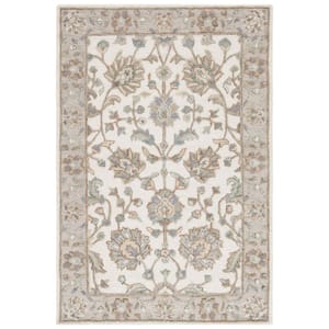SAFAVIEH Glamour Ivory/Gray 8 ft. x 10 ft. Border Floral Area Rug ...