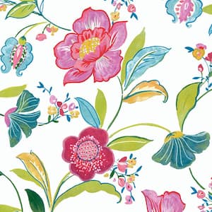 30.75 sq. ft. Magenta and Off-White Painterly Floral Vinyl Peel and Stick Wallpaper Roll