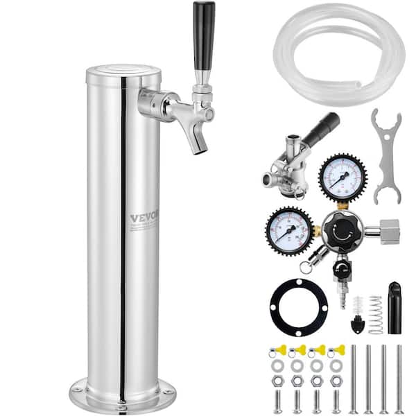 VEVOR Kegerator Tower Kit Single Tap Beer Conversion Kit Keg Beer Tower Dispenser Silver Stainless Steel with Dual Gauge