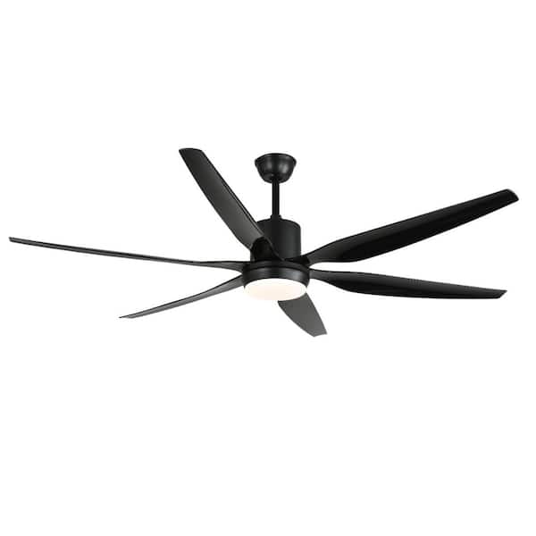 66 in. Black Modern Downrod Mount Ceiling Fan with LED Light, 6 ABS Blades, DC Motor, 6-Speed Reversible for Bedroom