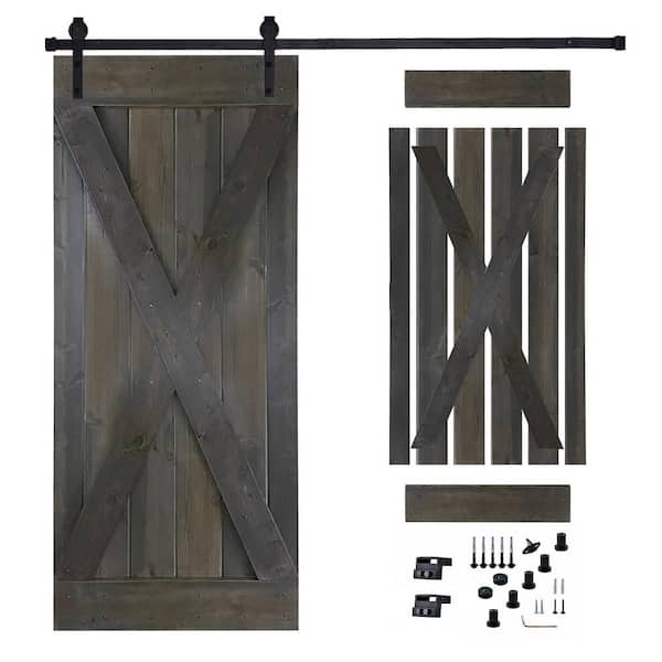 Akicon 30 in. x 84 in. Espresso Painted Wood Sliding Door with Hardware Kit, Pre-Drilled Ready to Assemble