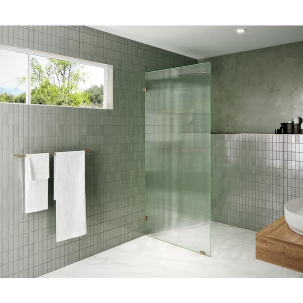 Glass Warehouse 36 in. W x 78 in. H Fixed Single Panel Frameless Shower Door in Brushed Bronze with Fluted Frosted Glass
