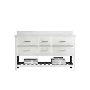 Parker 60 in. W x 22 in. D x 36 in. H Double Sink Bath Vanity in White with 2 in. Empira Quartz Top