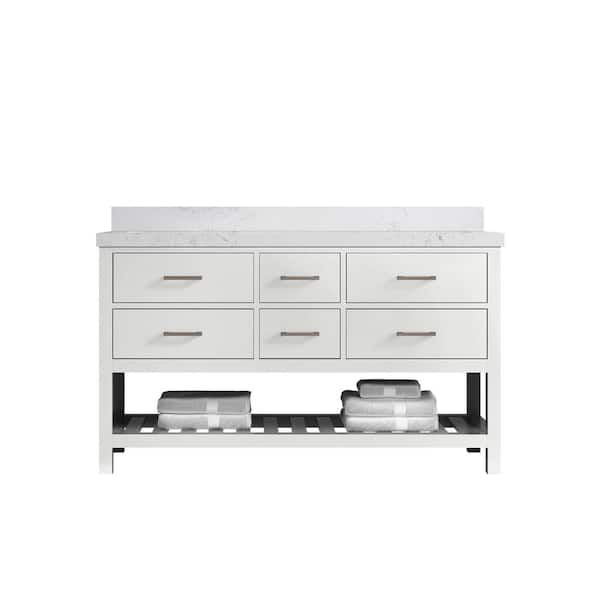 Willow Collections Parker 60 in. W x 22 in. D x 36 in. H Double Sink Bath Vanity in White with 2 in. Empira Quartz Top