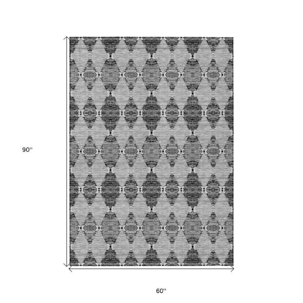Gray, Charcoal, Silver 5 ft. x 8 ft. Woven Moroccan Polyester Rectangle Indoor/Outdoor Area Rug
