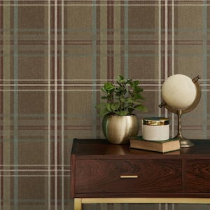 60.75 sq. ft. Hickory and Maroon Colorado Plaid Unpasted Wallpaper Roll