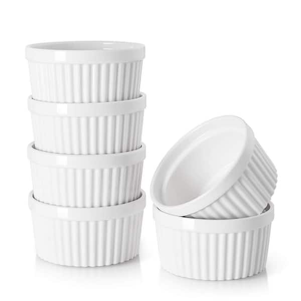 4 oz. Porcelain Ramekins and Custard Cups for Creme Brulee, Souffle, Baking, and Dipping Sauce Dish, White (6-Pack)