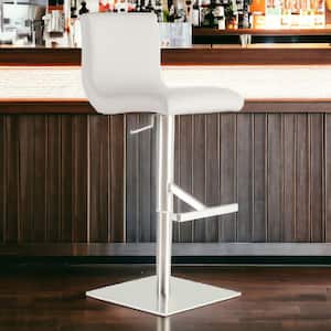 Charlie 31.89 in. White Low Back Metal Bar Stool with Faux Leather Seat
