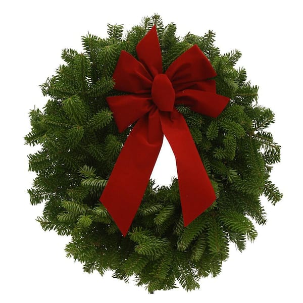 Unbranded 22 in. Live Fresh Cut Balsam Fir Wreath with Red Bow