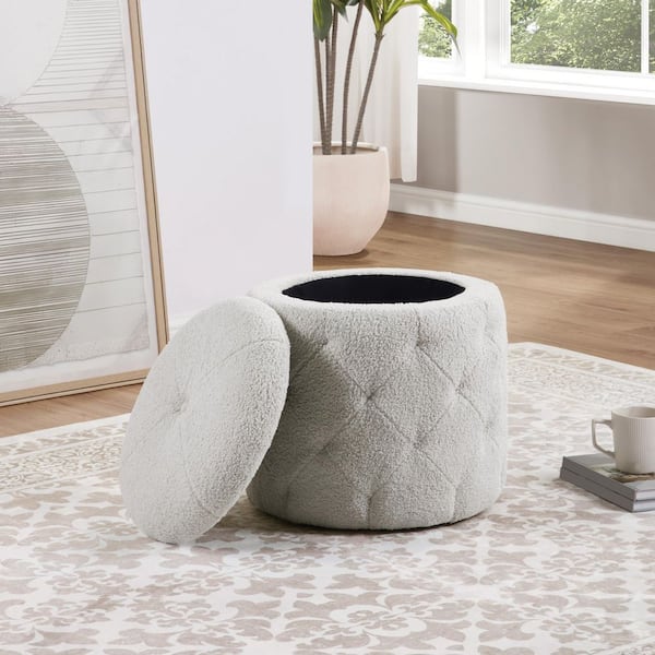 OSP Home Furnishings Erindale Pouf Rotondo Contenitore In Tessuto Verde Muschio, 45x45x45 Cm, Con Seduta E Vano Portaoggetti, Già Assemblato - 2