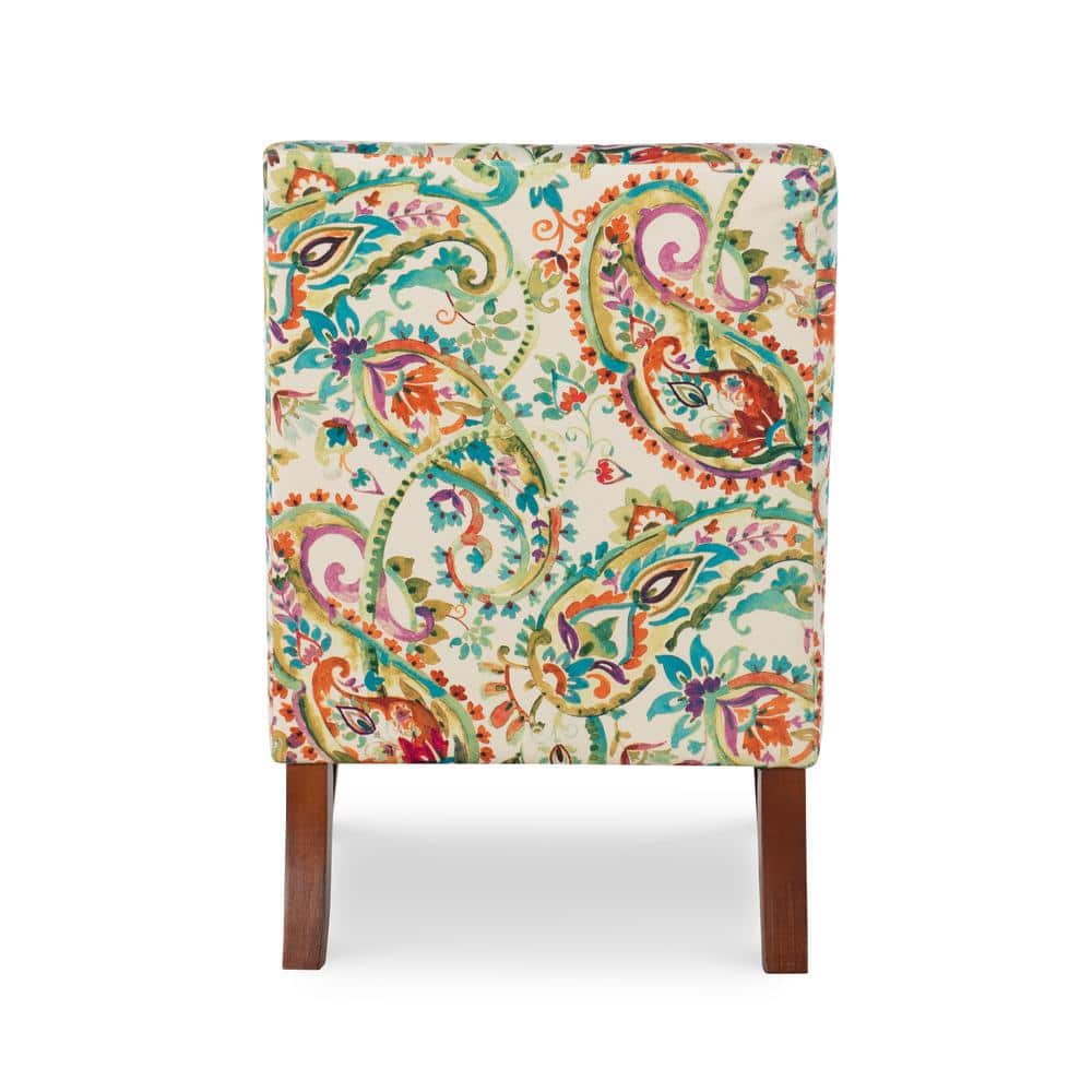 Julie Red and Blue Floral Slipper Accent Chair with Walnut Legs
