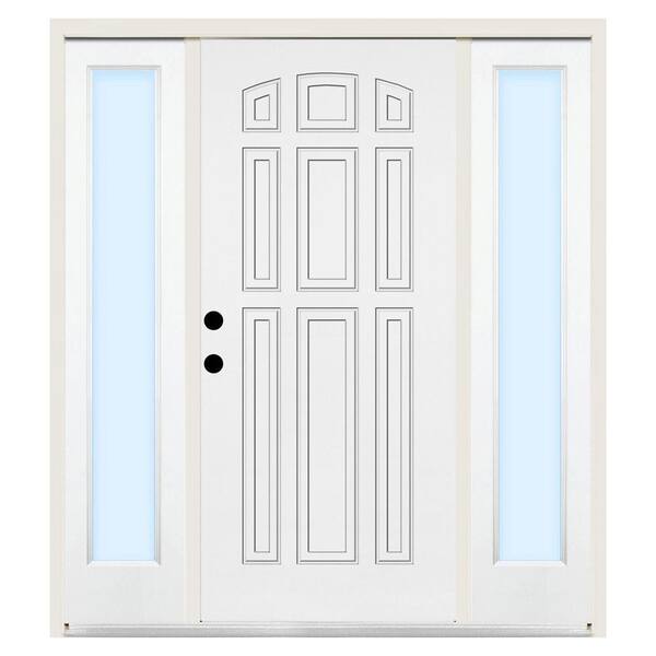Steves & Sons 60 in. x 80 in. 9-Panel Right-Hand Primed Steel Prehung Front Door w/ 10 in. Clear Glass Sidelite and 4 in. Wall