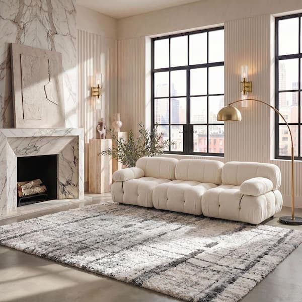 Fontana Shag 11 ft. x 15 ft. Ivory/Gray Abstract Area Rug