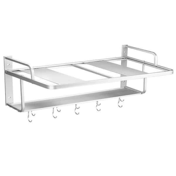 21.63 in. W x 14.94 in. D x 9.50 in. H Assembled Aluminum Microwave and Spice Rack with 2 Shelves and 10 Hooks in White