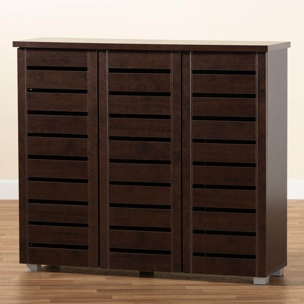 Adalwin Dark Brown 3-Door Wooden Shoe Storage Cabinet