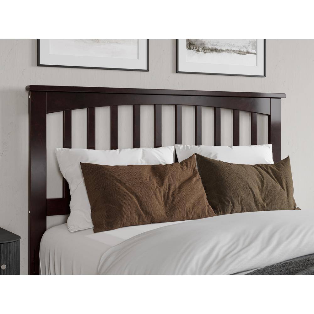 Espresso Full Wood Platform Bed with Slatted Headboard and Footboard